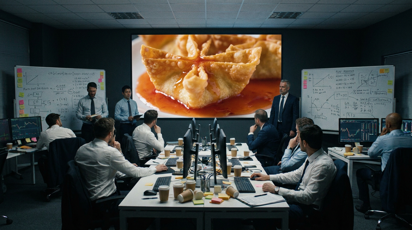 A serious war room presentation dedicated to crab rangoon analysis.